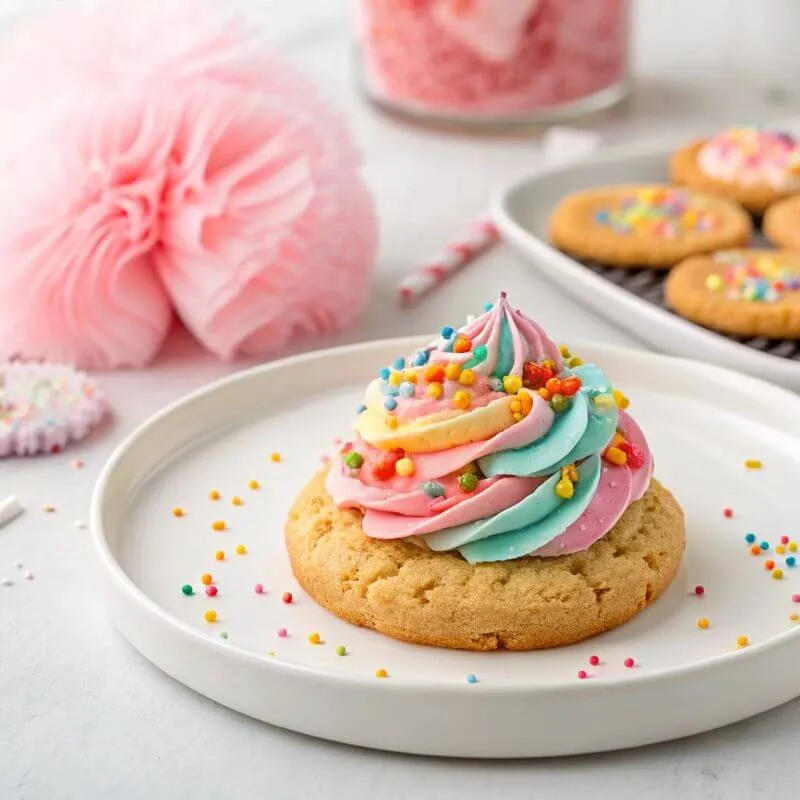 A beautifully decorated Crumbl Cookie on a white plate