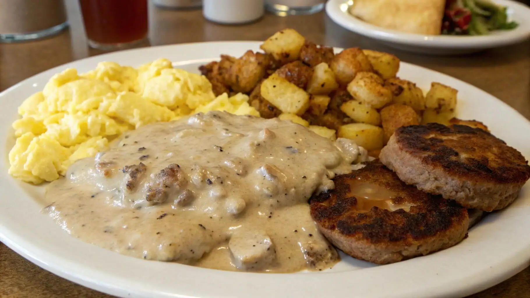 Fluffy biscuits topped with creamy sausage gravy