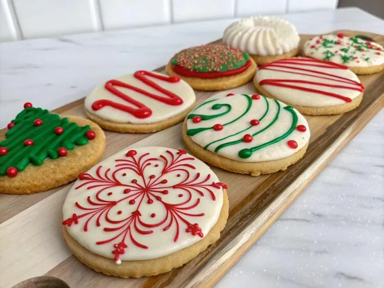 Decorated Crumbl-style cookies with frosting, sprinkles, and caramel drizzl