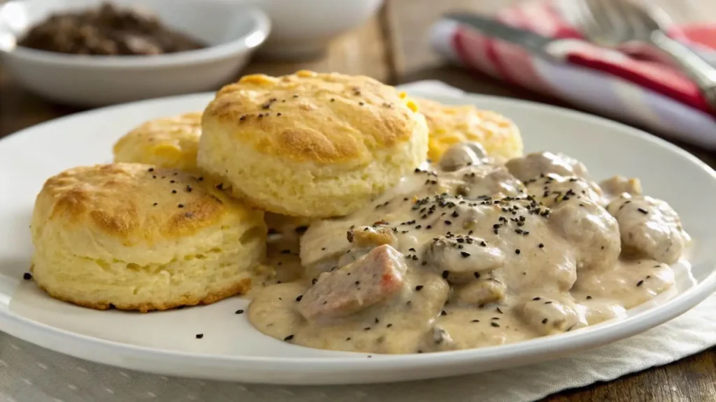 Biscuits topped with rich sausage gravy.