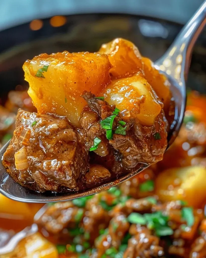 Beef Kaldereta Recipe with garlic rice and steamed veggies
